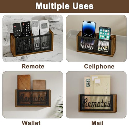 YINMIT Remote Control Holder,2-Slot TV Remote Caddy,Wall Mount and Tabletop - color: Rustic Brown - Style A, size: Small