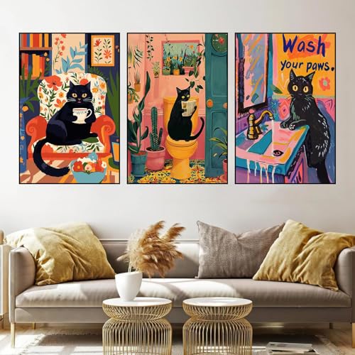 Axquilon 3 Packs Black Cat Framed Paint by Numbers Kit for Adults 8x10in - color: 3 Pack Cat with Easel-1