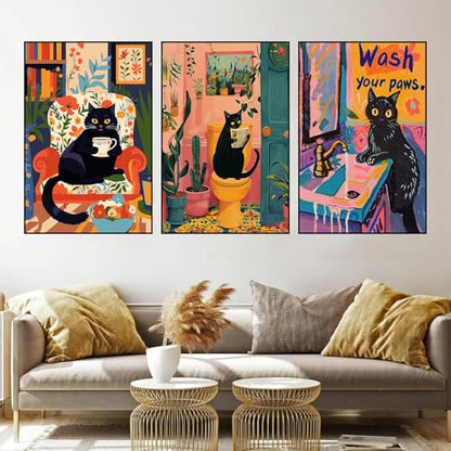 Axquilon 3 Packs Black Cat Framed Paint by Numbers Kit for Adults 8x10in - color: 3 Pack Cat with Easel-1