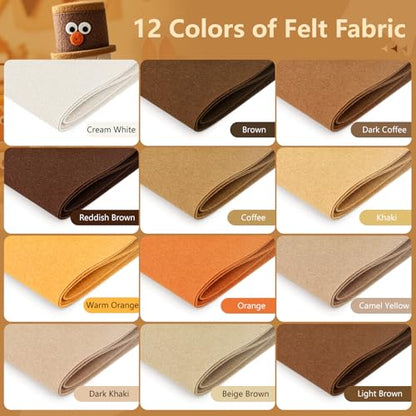 12 Rolls 8"x35" Large Stiff Felt Sheets, 1mm Felt Fabric Sheet for Crafts - color: Brown Series
