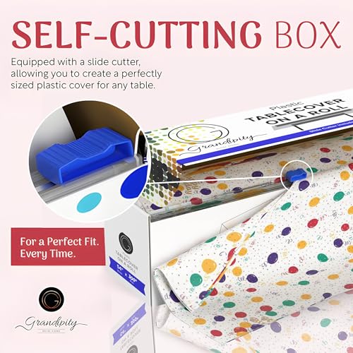 Grandipity Plastic Table Cloth Roll - 54in x 300 Ft. Table Cover - color: Happy Birthday, size: 3600" x 54" (Rectangular)