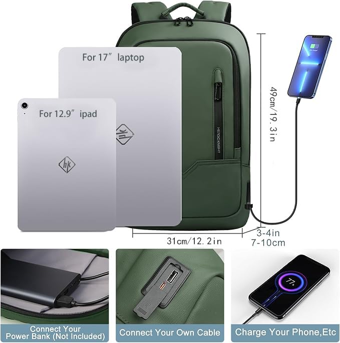 hk Backpack for Men Business Slim Laptop Bag - color: Green, size: 17.3 Inch