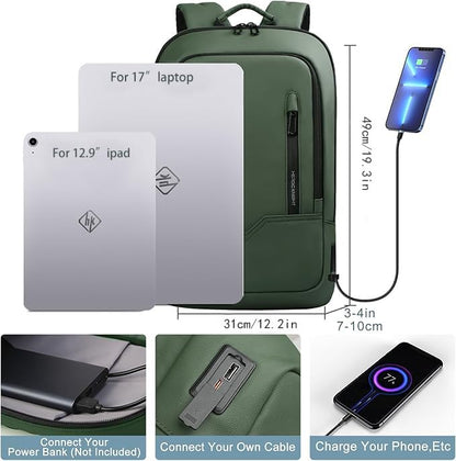hk Backpack for Men Business Slim Laptop Bag - color: Green, size: 17.3 Inch