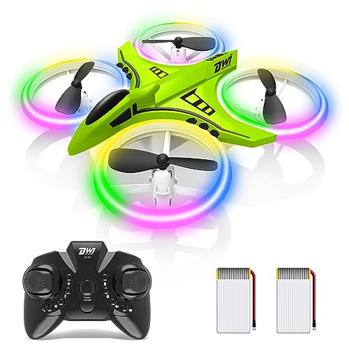 Dwi Dowellin Mini Drone for Kids Crash Proof LED Night Lights One Key Take Off Landing Flips RC Remote Control Small Flying Toys Drones for Beginners Boys and Girls Adults Nano Quadcopter, Green - color: Green