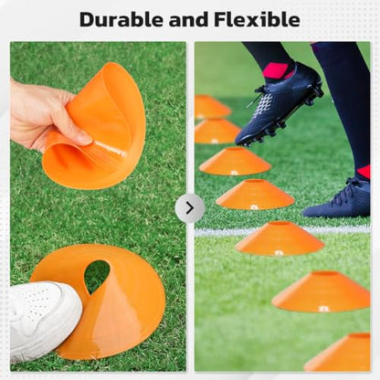 GHB Hex Agility Rings 1 Pack and 50 Pack Disc Cones 12 Rung 20ft with 3 Carrying Bag