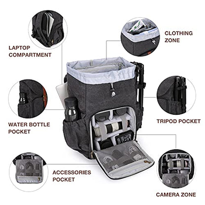 BAGSMART Camera Backpack DSLR Camera Bag Backpacks for Photographers - color: B-black[single Buckle]