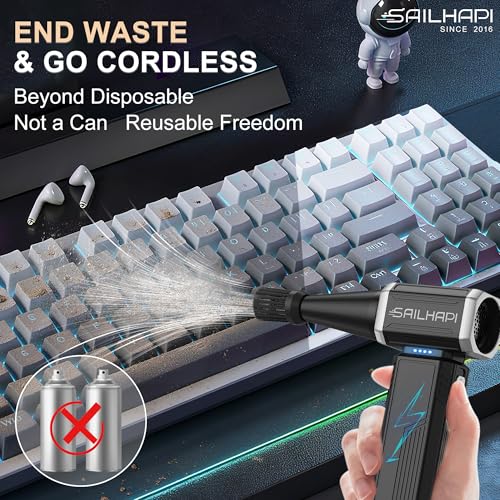 Powerful Air Duster, Rechargeable Blower, Turbo Fan, Barber Gifts - color: Bright Silver