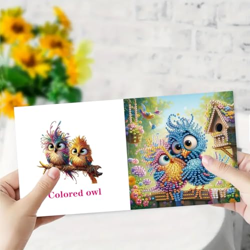 DDGYP 6 PCS Paper Folding DIY Diamond Art Greeting Cards Kit with Envelopes - color: Owl