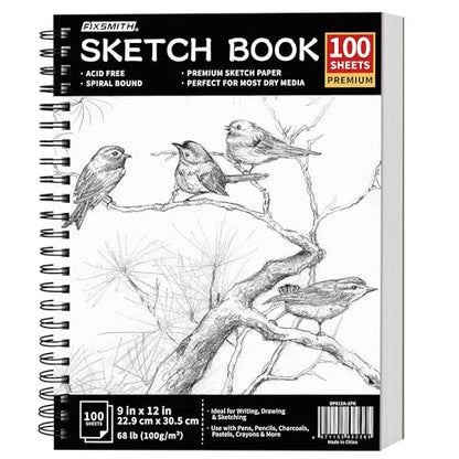 FIXSMITH 9"X12" Sketch Book, 100 Sheets, 68 lb/100gsm Sketchbook, Black - color: Black, size: 9"x12"-1 Pack