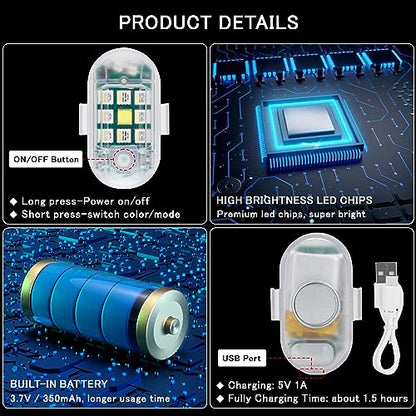 SEISSO 4-Pack Wireless Remote Control Anti-Collision LED Strobe Lights Kit - USB Charging Emergency Drone Warning Hazard Flash for Vehicles, Cars, Trucks - 7 Colors Changing