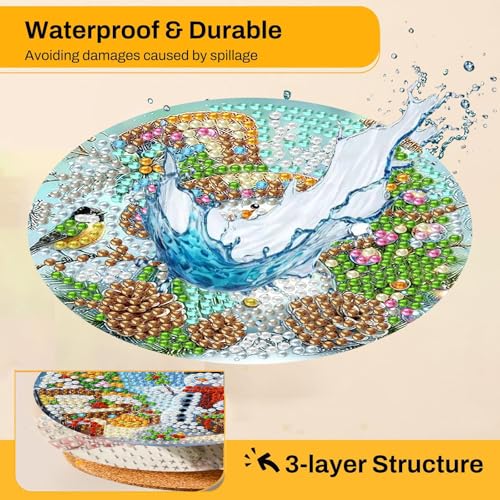 8Pc Diamond Art Coasters Holder Cork Pads, Diamond Painting Coasters 4x4 In - color: Christmas Diamond Art Coasters Snowman