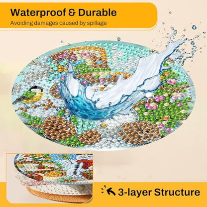 8Pc Diamond Art Coasters Holder Cork Pads, Diamond Painting Coasters 4x4 In - color: Christmas Diamond Art Coasters Snowman