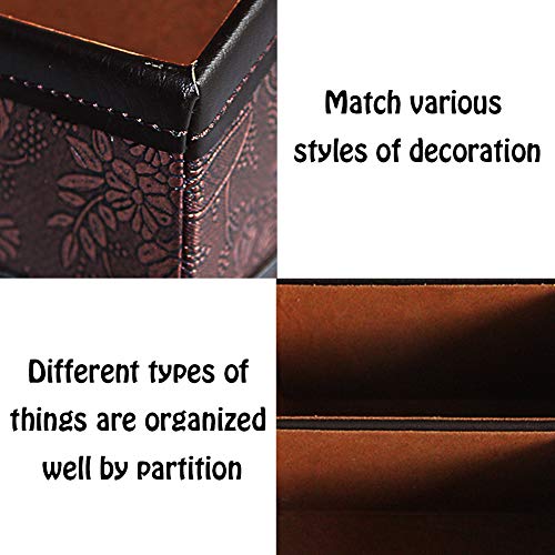 PU Leather Remote Control Holder Storage Container for TV Remote Phone Caddy Eyeglasses - color: brown