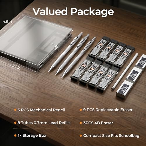 Nicpro 0.7mm Metal Mechanical Pencil Set with Case - color: Silver, style: 0.7 MM