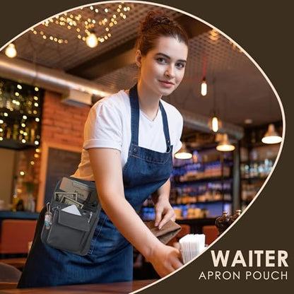 Likesing Server Apron, Serving Apron with Pockets for Waitress, Waiter Waist Tool Pouch Bag with 59'' Adjustable Belt - color: Grey-standard