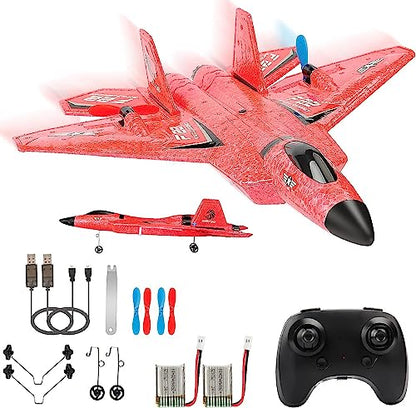 F22 RC Fighter Plane,2.4GHz 2CH RTF RC Plane for Beginner Kids - color: Red F-22 Raptor
