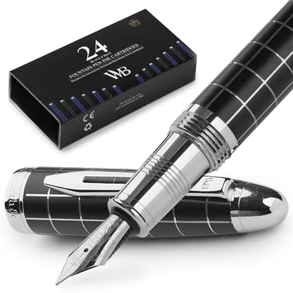 Wordsworth & Black Majesti Fountain Pen Set for Writing, Extra Fine Nib - color: Checked Chrome, style: Extra Fine Nib