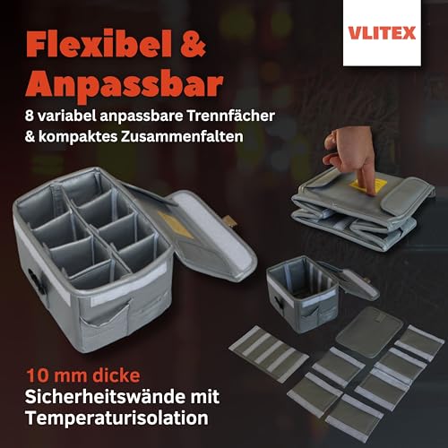 VLITEX Lithium Battery Storage Box L (Large) | Engineered in Germany | Fireproof E-Fiberglass & Silicone Blend | Certified Lipo Safe Bag Container