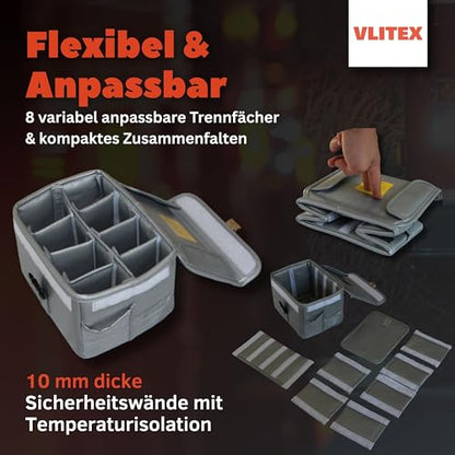 VLITEX Lithium Battery Storage Box L (Large) | Engineered in Germany | Fireproof E-Fiberglass & Silicone Blend | Certified Lipo Safe Bag Container