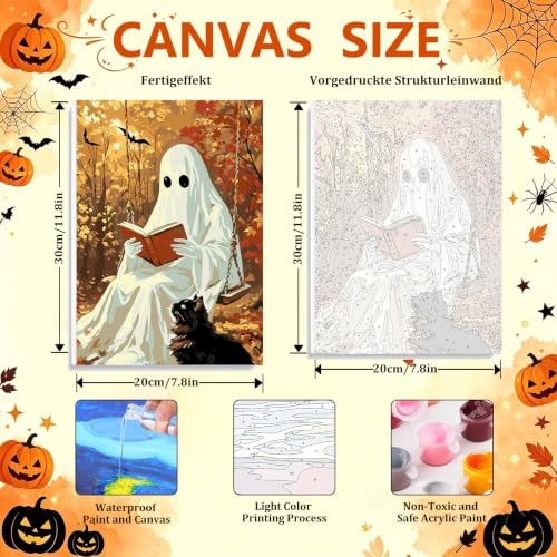 3 Pack Halloween Paint by Numbers Kit for Adults, Fall Ghost, 8x12 inch - color: Halloween-1