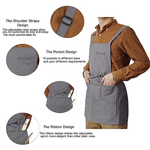 FreeNFond Artist Apron for Arts Women Men Canvas Painting Aprons - color: Grey