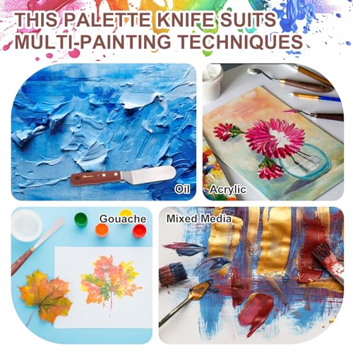 MECCANIXITY Pack of 2 Palette Knife No.5, 7.8" Long with Stainless Steel Flexible Spatula Pallet Knife and Wood Handle for Scraping, Mixing, Oil Acrylic Painting Canvas - style: No.5