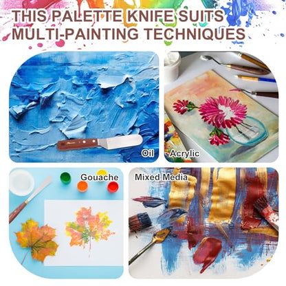 MECCANIXITY Pack of 2 Palette Knife No.5, 7.8" Long with Stainless Steel Flexible Spatula Pallet Knife and Wood Handle for Scraping, Mixing, Oil Acrylic Painting Canvas - style: No.5