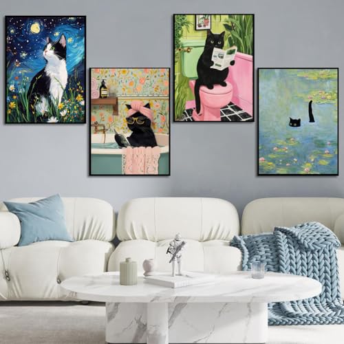 4 Pack Black Cat Paint by Numbers Kit for Adults Beginner with Framed - color: Paint by Number-4pack-17