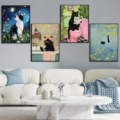 4 Pack Black Cat Paint by Numbers Kit for Adults Beginner with Framed - color: Paint by Number-4pack-17