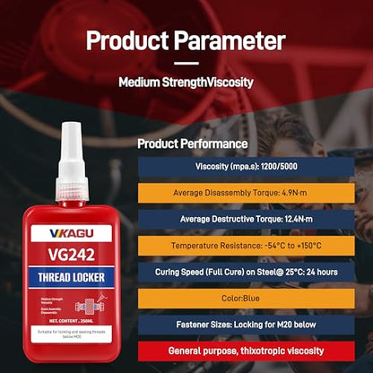 VIKAGU 242 Blue Medium Strength Removable Thread Locker - 8.45 Oz/250ml High Cost-Performance Ratio - Thread Glue for Screws -Anaerobic Blue Locktight- Thread Lock for Bolts,Nuts - style: $39.99/250ML
