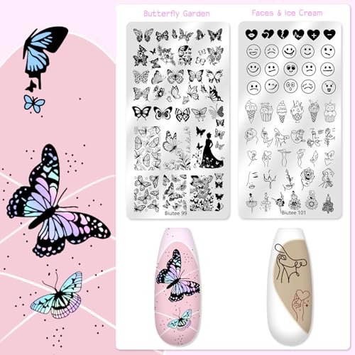 Biutee Nail Stamping Plate 12Pcs with Silicone Stamper Scraper Storage Bag - color: 16PCS