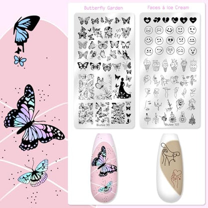 Biutee Nail Stamping Plate 12Pcs with Silicone Stamper Scraper Storage Bag - color: 16PCS