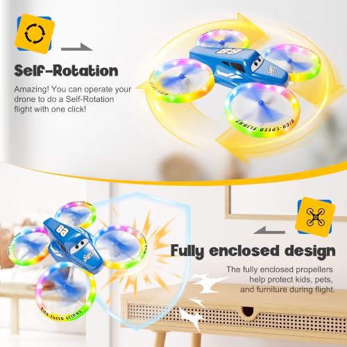 Drones for Kids and Beginners with LED Lights 2 Batteries One Key Start - color: Blue