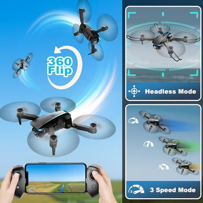 Oddire Drone with Camera - Drones for Adults, with 2 Batteries, Carrying Case, Propellers, 1080P HD Foldable Drone with Stable Hover, Trajectory Flight, Gravity Control, One Key Take Off/Land, 3D Flip - color: Blue