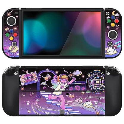 PlayVital ZealProtect Soft Protective Case for Nintendo Switch OLED, Flexible Protector Joycon Grip Cover for Nintendo Switch OLED w/Thumb Grips & ABXY Direction Button Cap - Dancing Notes - color: Dancing Notes