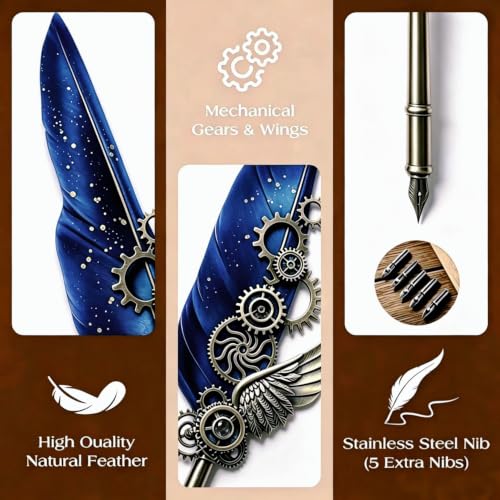 Steampunk Quill,Calligraphy Set,14PCS Stationery Kit,Navy