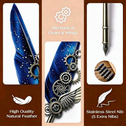 Steampunk Quill,Calligraphy Set,14PCS Stationery Kit,Navy