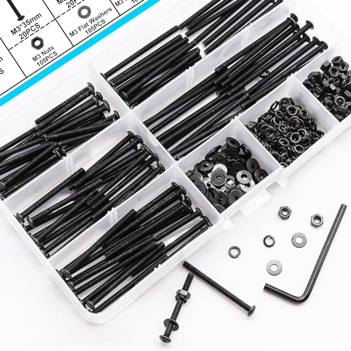 420PCS Black M3 Button Head Hex Socket Cap Screws, M3 x 30/35/40/45/50mm Metric Screws Bolts Nuts Washers Assortment Kit, 10.9 Grade Alloy Steel - size: M3-420PCS
