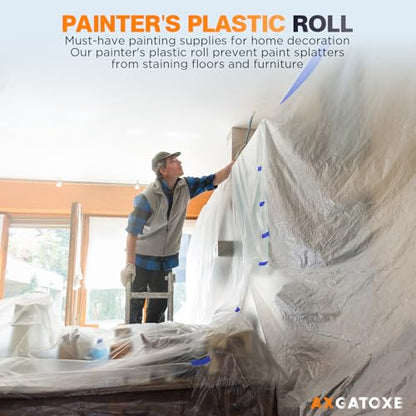 Axgatoxe Plastic Drop Cloth for Painting, Painter's Plastic Sheeting & Tarp - size: 400' Length x 9' Width