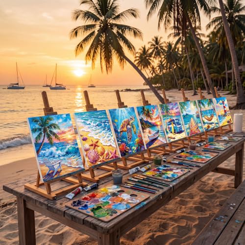 Cholemy 36 Pcs Paint and Sip Kit Gift for Adults 8''x10'',Seaside Scenery - style: Seaside Scenery