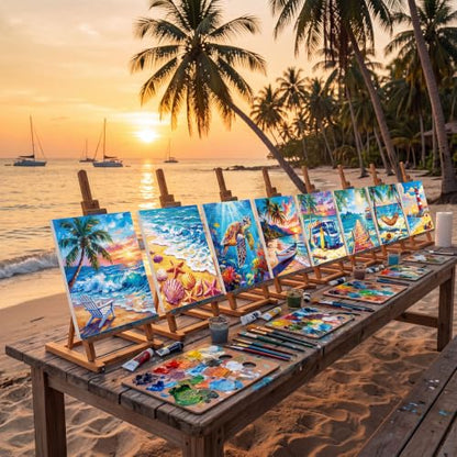 Cholemy 36 Pcs Paint and Sip Kit Gift for Adults 8''x10'',Seaside Scenery - style: Seaside Scenery