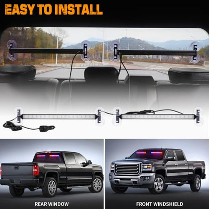 XRIDONSEN 2X 17.7 inch Windshield Light Bar 144 LED Strobe Lights - color: Red/Blue