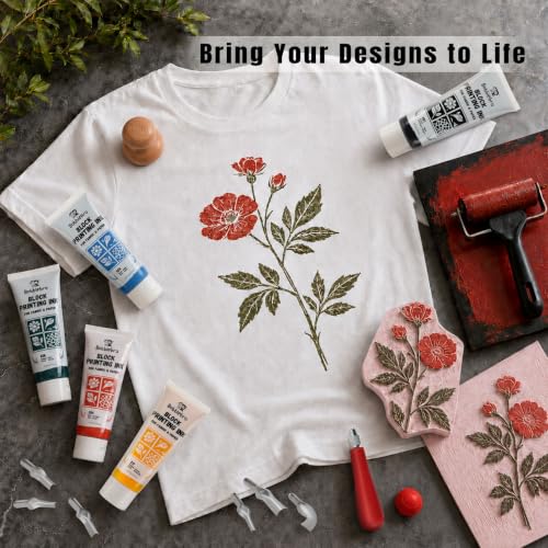 Bobblebro Linocut Kit for Printmaking, 5 Color Fabric Block Printing Kit - color: 5 Color set