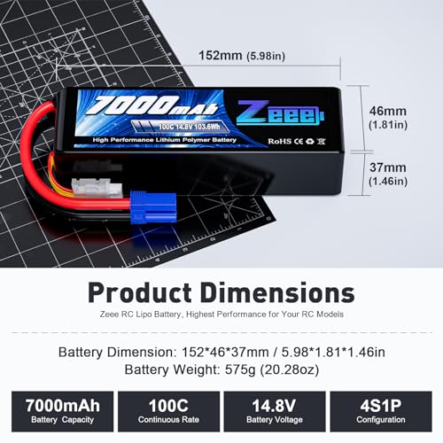 Zeee 4S Lipo Battery 7000mAh 14.8V 100C with EC5 Connector (2 Pack)