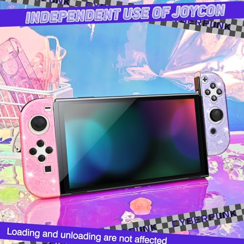 DLseego Glitter Protective Case for Switch Joy Con Controllers, Handheld Soft Silicone TPU Protective Cover Replacement Shell Case Suitable for Switch & Switch OLED Model Joy Cons - Pink Purple - color: Pink Purple