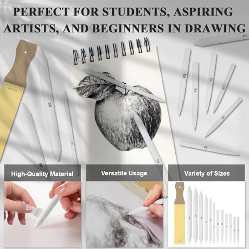 Aenir Blending Stumps for Drawing, Tortillons Blending Stumps Set of 13 Pack with Sandpaper Pencil Sharpener, Paper Art Blenders Tools for Charcoal, Graphite, Drawing Tools for Artists. (13)
