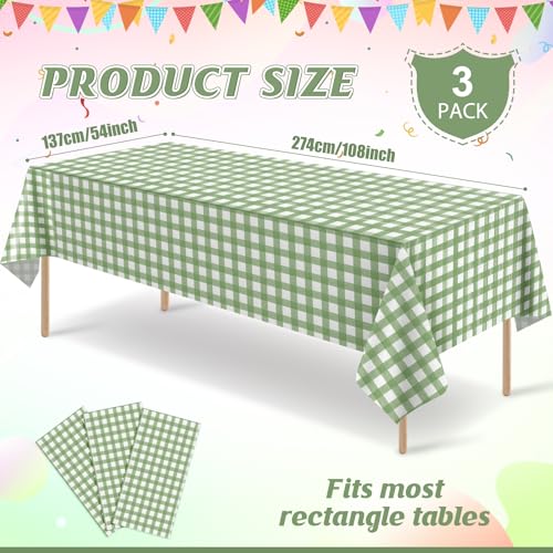 3 Pcs Sage Green Gingham Tablecloths, Checkered Table Covers 54 x 108 Inch - color: Sage Green