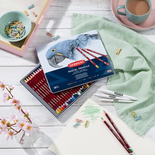 Derwent Pastel Pencils, 4mm Core, Metal Tin, 24 Count (32992) - size: 1 Count (Pack of 24)