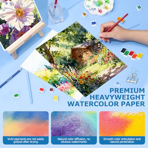 Pacocoast 9"x12" Cold Press Watercolor Paper Pad, 2Pack, Glue Bound, Teal - color: Teal, size: 9" x 12"(Pack of 2)