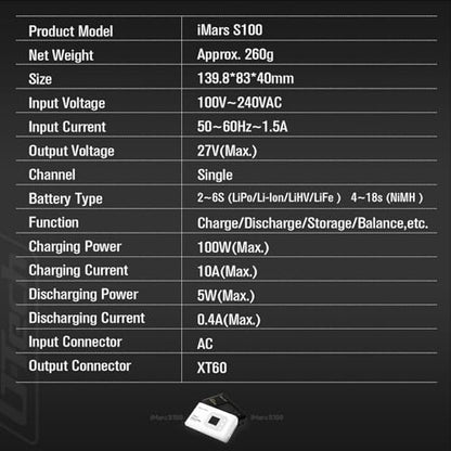 Gens ace Imars S100 G-Tech Series 100W 10A Lipo Battery Charger (White)